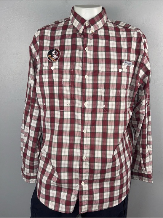 Columbia Other - Columbia PFG Florida State Seminoles Shirt XL Burgundy & White Gingham Fishing